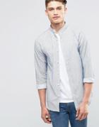 Selected Homme Shirt With Grandad Collar And Fine Stripe - Blue