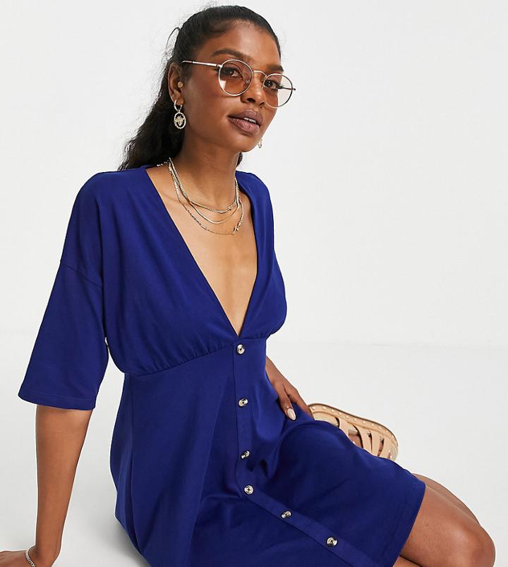 Asos Design Tall Tea Dress With Horn Buttons In Navy