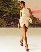 Asos Design Drape Detail Linen Halter Mini Dress-white