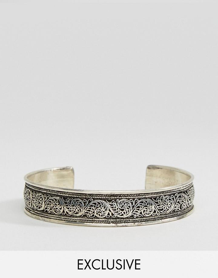 Reclaimed Vintage Inspired Bracelet With Engraved Pattern - Silver