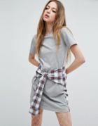 Asos Check Tie Waist T-shirt Dress - Multi