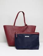Pieces Structured Shopper Bag With Removable Pouch - Red