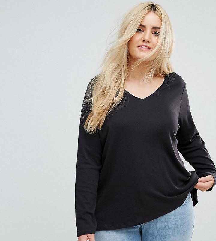 Junarose V Neck Long Sleeved Top With Frill Back Detail - Black