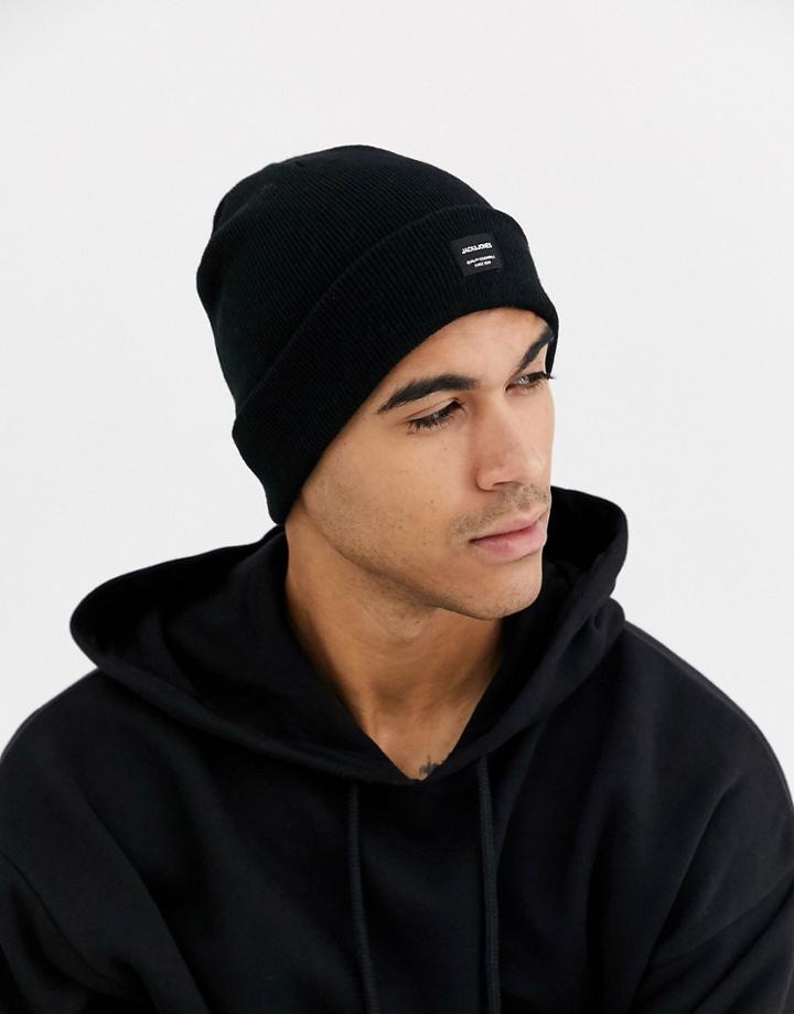 Jack & Jones Logo Beanie In Black