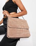 Urbancode Leather Croc Crossbody Bag In Taupe-brown