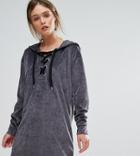 Haus By Hoxton Haus Tie Up Velour Sweater - Gray