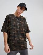 Mennace Oversized T-shirt In Camo - Green