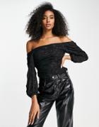 Topshop Ruched Bardot Top In Black