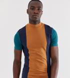Asos Design Tall Skinny T-shirt With Stretch And Turtleneck In Vertical Color Block - Multi