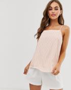 Asos Design Cami With Square Neck In Stripe Print - Pink