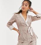 Little Mistress Petite Tailored Sequin Wrap Blazer In Rose Gold Two-piece