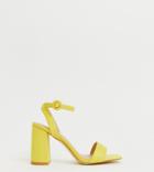 Raid Wide Fit Exclusive Wink Yellow Square Toe Block Heeled Sandals - Yellow