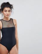 Brave Soul High Neck Mesh Swimsuit-black