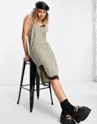Daisy Street 90s Midi Dress In Grunge Check With Lace Hem-multi