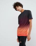 Asos Longline T-shirt With Ombre Dip Dye - Red