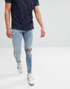 Jack & Jones Intelligence Jeans In Skinny Fit With Distress And Zip Ankle - Blue