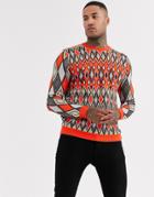 Asos Design Knitted Sweater With Argyle Design In Metallic Yarn