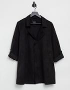 Pull & Bear Faux Suede Duster Coat In Black