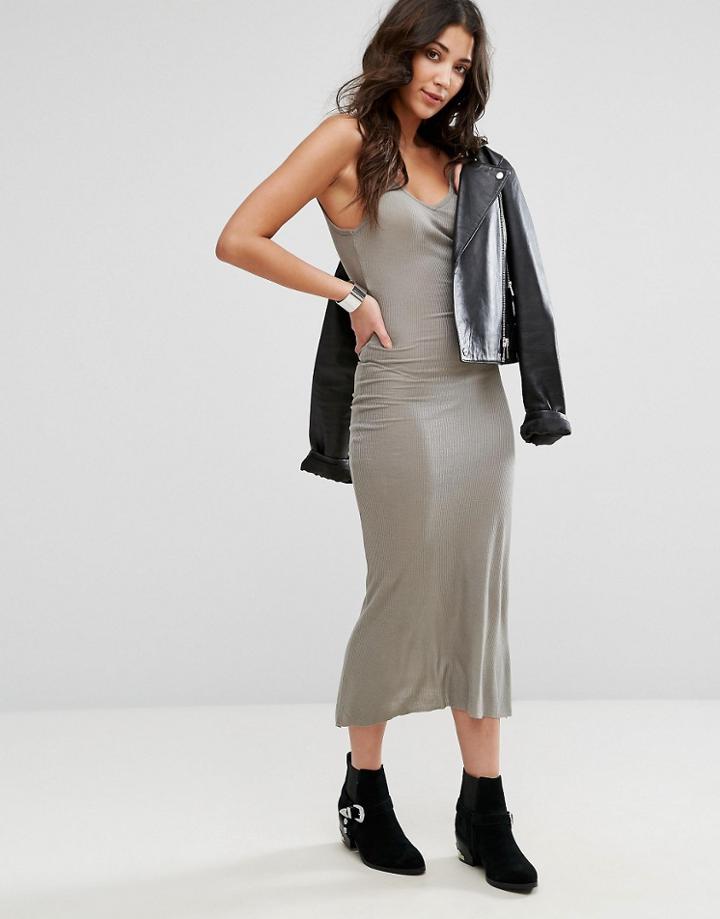 Brave Soul Plain Strappy Midi Dress - Green