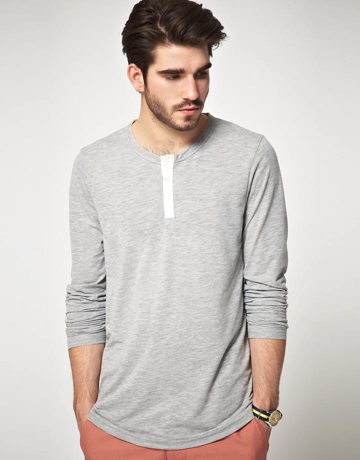 Asos Long Sleeve Jersey Grandad Top - Gray
