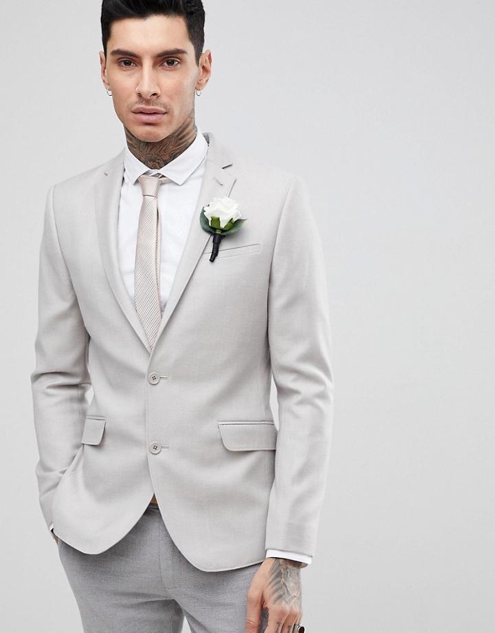 Asos Wedding Skinny Blazer In Putty 100% Merino Wool - Gray