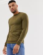 Asos Design Muscle Sweatshirt In Dark Khaki - Green
