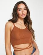 Asos Design Knitted Cami With Tie Waist Detail In Brown