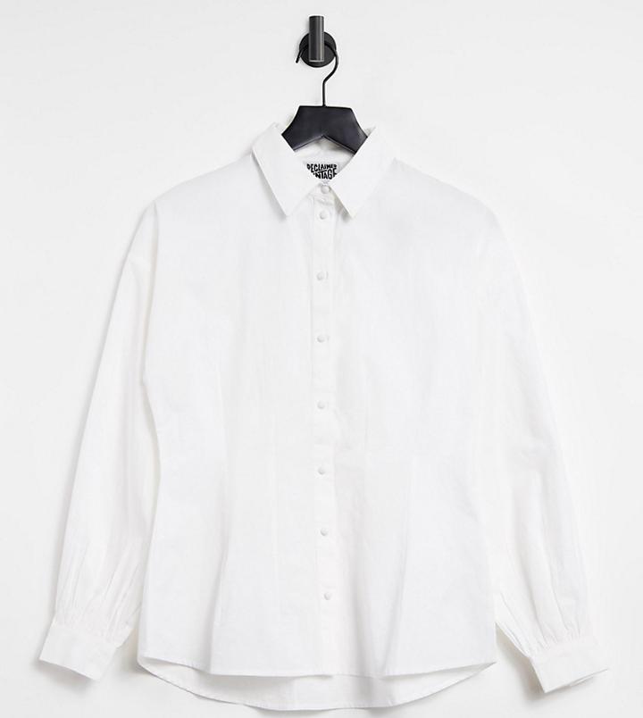 Reclaimed Vintage Inspired Cotton Poplin Shirt With Volume Sleeves In White