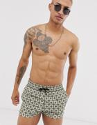 Asos Design Swim Shorts With Monogram Print Super Short Length - Beige