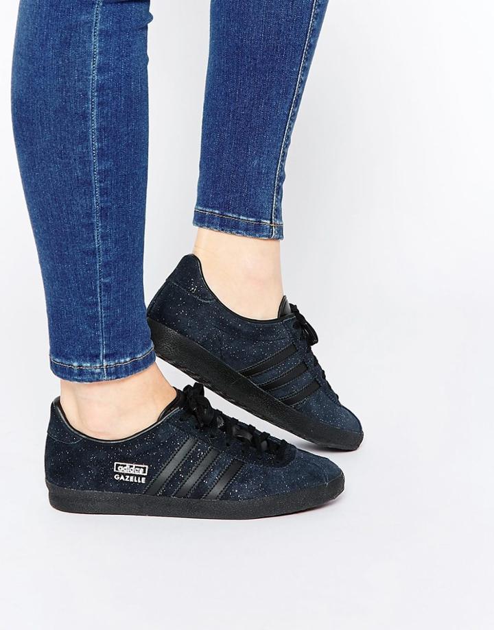 Adidas Originals Glitter Suede Black Gazelle Og Sneakers - Black