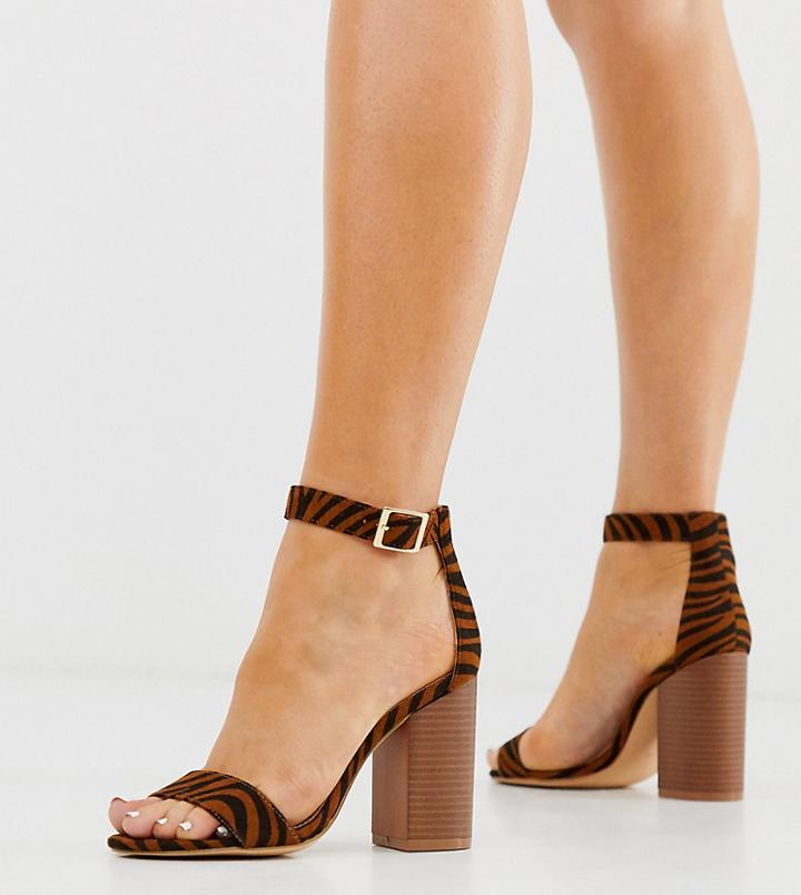 Glamorous Wide Fit Tiger Print Stacked Block Heeled Sandals