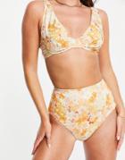 Asos Design High Waist Bikini Bottoms In Retro Floral Print-multi