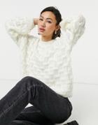 Fashion Union Relaxed Sweater In Chunky Check Knit-white