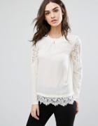 Y.a.s Paris Long Sleeved Lace Hem Blouse - Cream