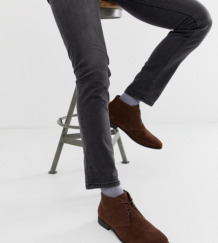 Asos Design Wide Fit Chukka Boots In Brown Faux Suede