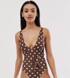 Peek & Beau Fuller Bust Exclusive Eco Swimsuit In Coffee Polka Dot D - F Cup - Brown