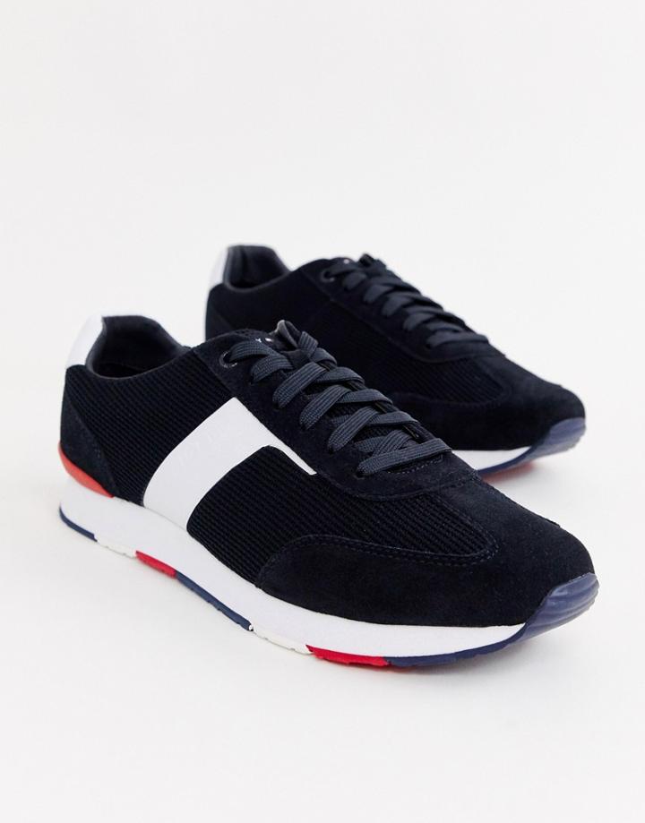 Tommy Hilfiger Knitted Material Mix Logo Sneaker In Navy - Navy