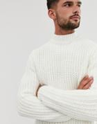 Asos Design Heavyweight Fisherman Rib Turtleneck Sweater In White