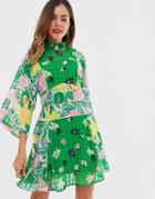 Asos Design 70s Mini Dress In Mixed Bright Floral Print - Multi