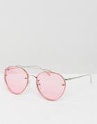 Asos 90s Pink Laid On Lens Aviator - Silver