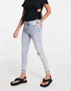 River Island Molly Sculpt Rip Detail Skinny Jean In Light Blue