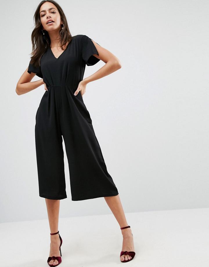 Liquorish Culottes Jumpsuit - Black