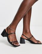 Public Desire Just Realise Strappy Mid Heel Sandals In Black Pu
