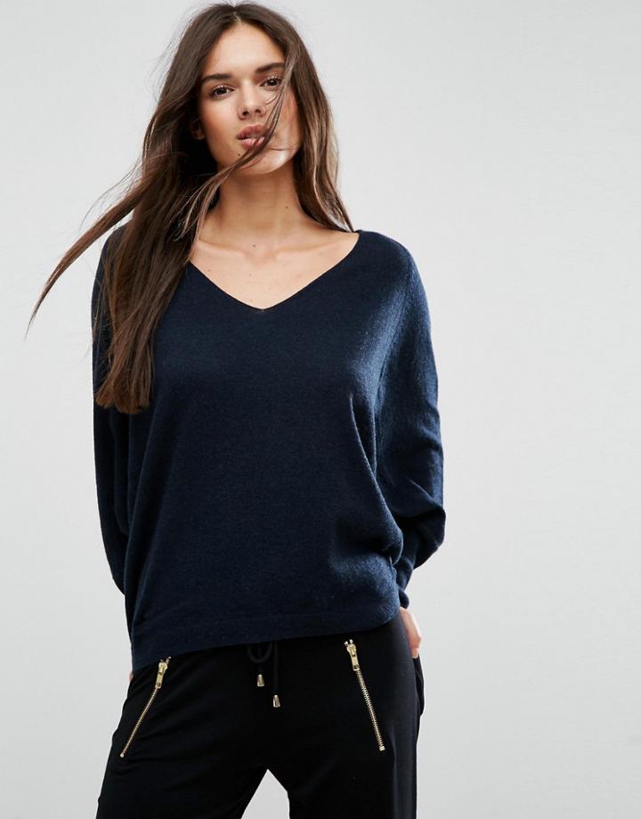 Asos Sweater With V Neck In Swing Shape - Navy