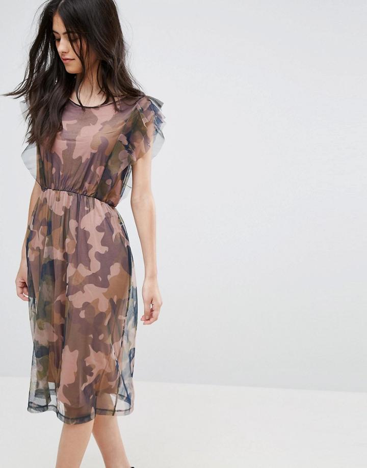 Vila Flutter Sleeve Dress - Green