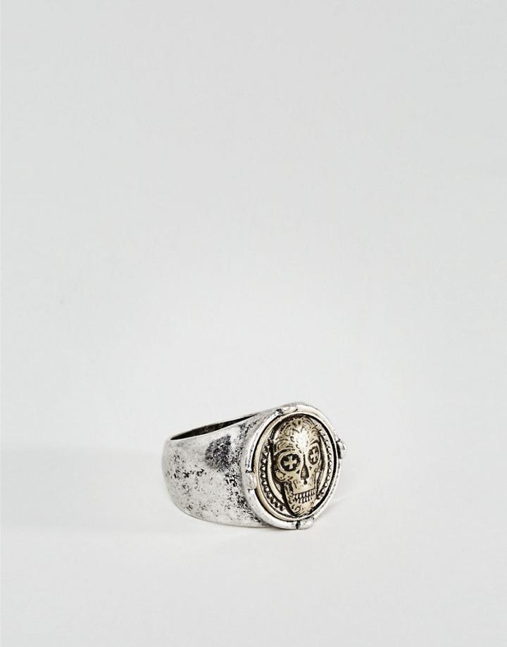 Icon Brand Skull Signet Ring In Burnished Silver - Silver