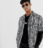 Crooked Tongues Oversized Short Sleeve Shirt In All Over Logo Print-black