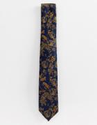 New Look Tie With Floral Detail In Gold - Yellow