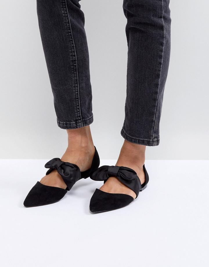 Bershka Bow Tie Pointed Flat Shoe - Black