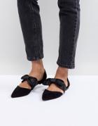 Bershka Bow Tie Pointed Flat Shoe - Black